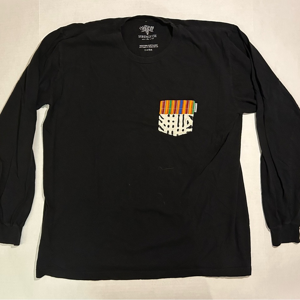Serengetee Black Long Sleeve Pocket Tee T-Shirt Men's XL Offset Fabric Pocket
